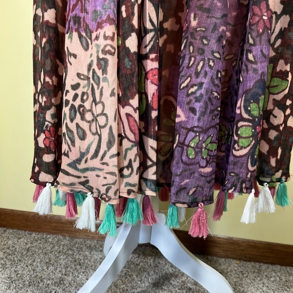 J Peterman 12 Purple Floral A Line Full Modest Maxi Skirt with fringes - Picture 3 of 15